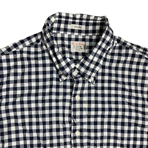 J Crew Shirt L Gingham Plaid Secret Wash Button Down Fall Black White - Picture 2 of 13